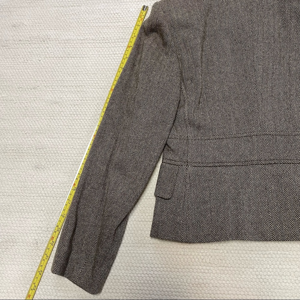 Banana Republic Brown Herringbone Blazer Jacket Removable Fur Collar Size 0P - Picture 9 of 10